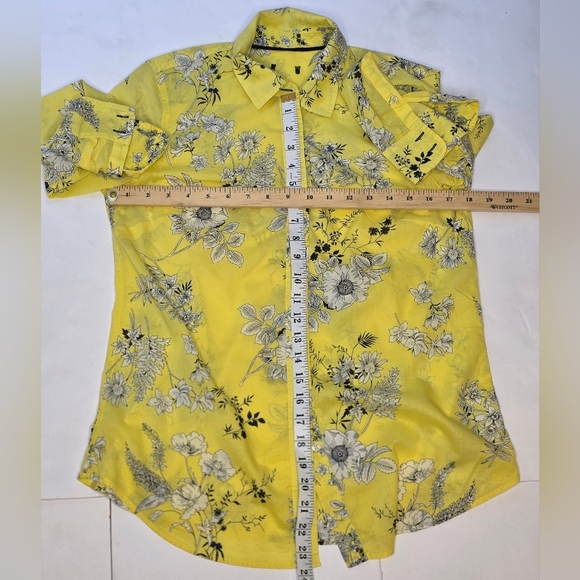 Yellow Floral Patterened Cotton Shirt Small Size No Brand Label - Picture 5 of 10